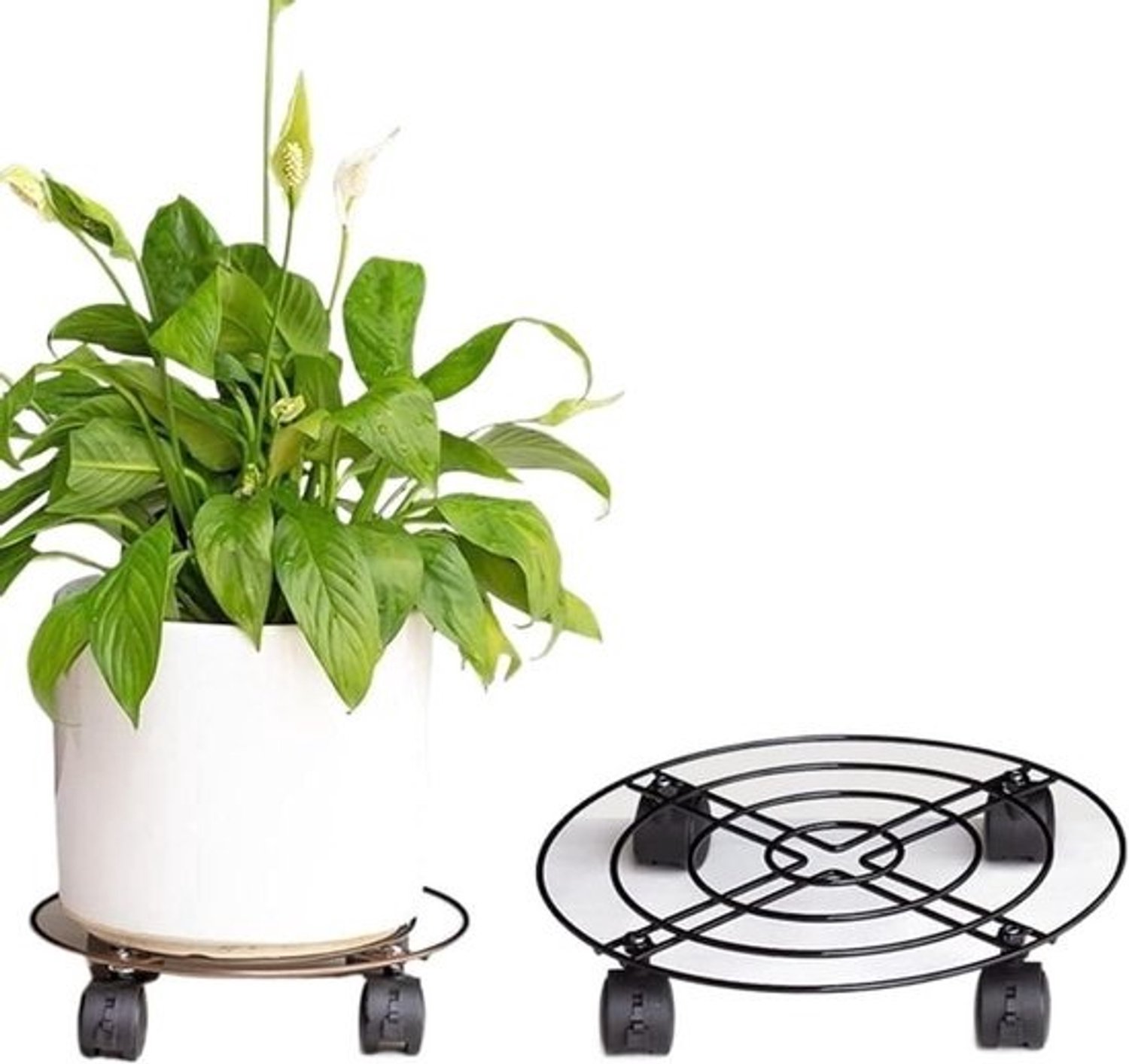 Plantenstandaard met wielen - Trolley voor bloempot - Om planten te verplaatsen - 360 graden zwenkwielen - 30cm diameter - Zwart