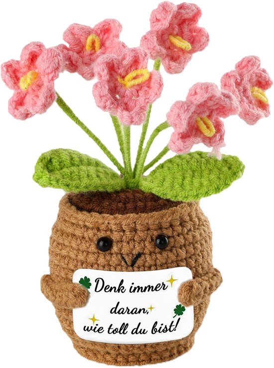 Gehaakte bloemen Vergeet-mij-niet handgemaakte plant bruine pot - Homevero