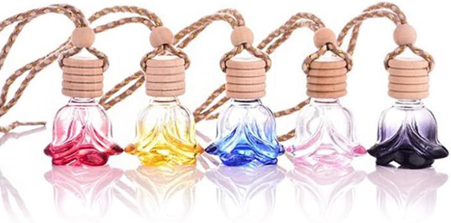 5 Stks Rosebud Vorm Parfum Fles 8 ml Auto Opknoping Luchtverfrisser Glas Flessen