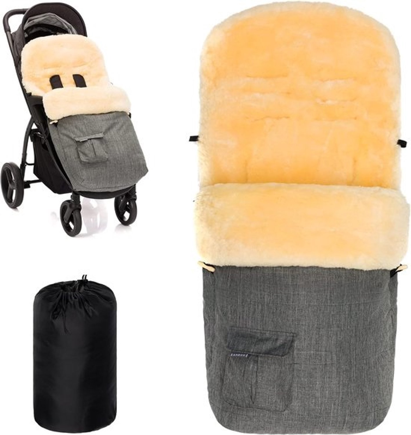 Lamsvel voetenzak - Voor baby - Quinny - Warmte voor buiten - Ademend - Merino - 100 x 50 cm - Grijs