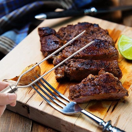 2 stuks grillrooster handvat 27 cm, grillrooster handvat van roestvrij staal met een dikte van 3 mm, grillrooster handvatten met een 29 cm vork, voor gezinnen, camping en restaurants — afbeelding 4