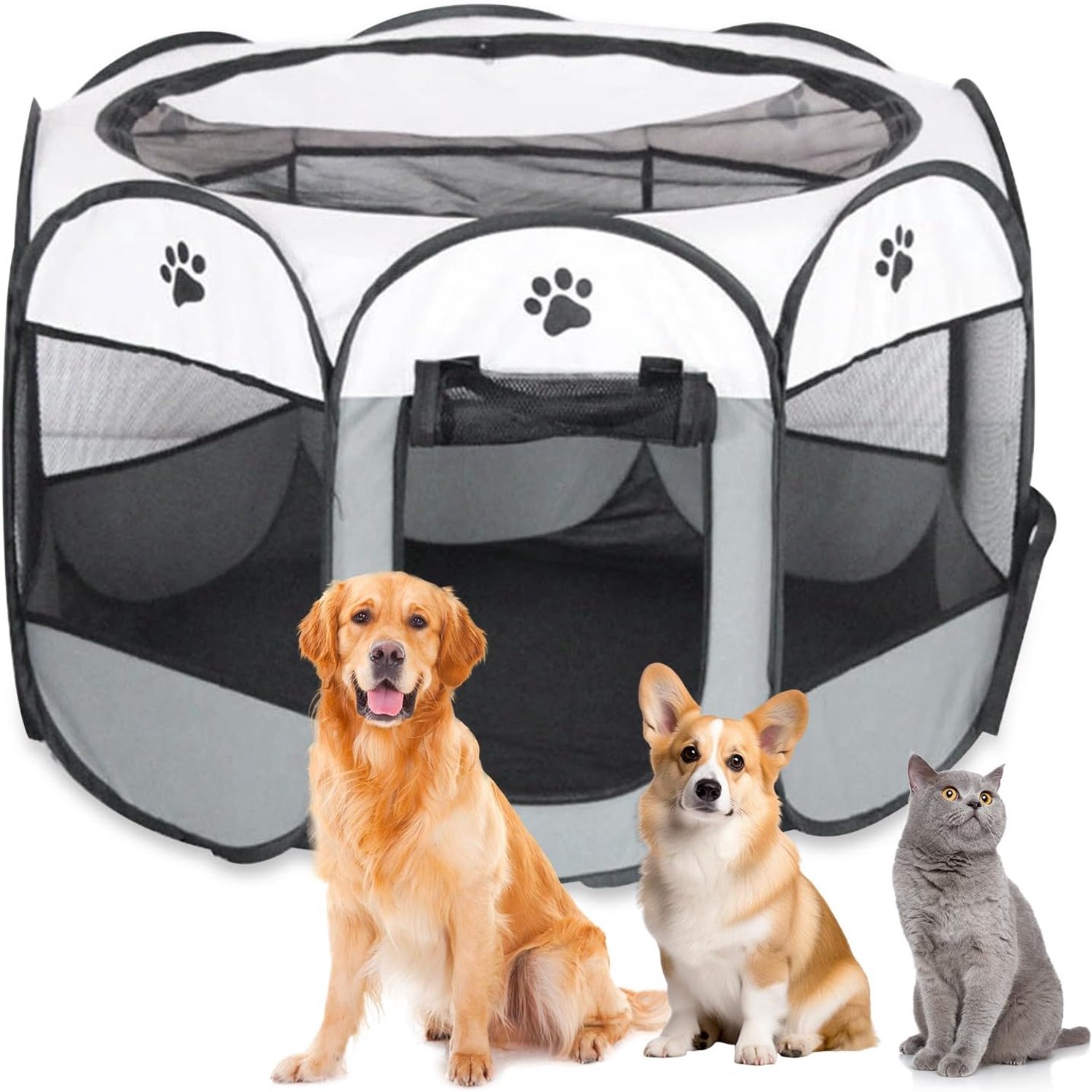 Opvouwbare hondenbox voor thuis, puppybox, 74 x 74 x 43 cm, draagbaar huisdier, hondenhek, waterdichte Oxford-doek, kattenkooi voor katten, honden, konijnen