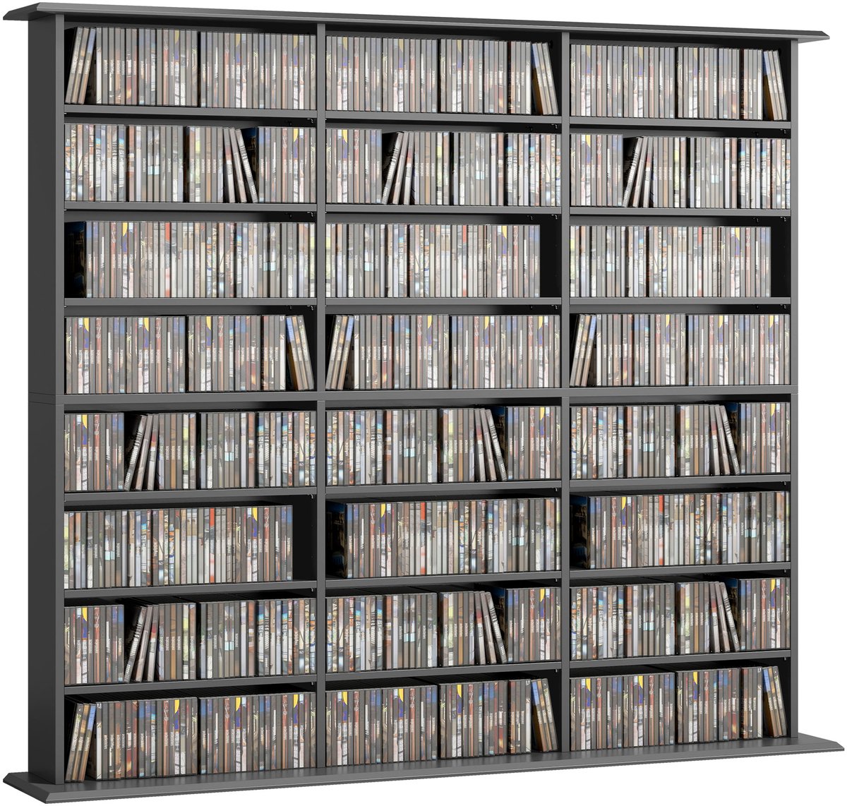 Multimedia-opbergkast - 24 vakken - 18 verstelbare planken - Geschikt voor 1032 cd's of 594 dvd's - Zwarte kleur - Ruimtebesparend ontwerp