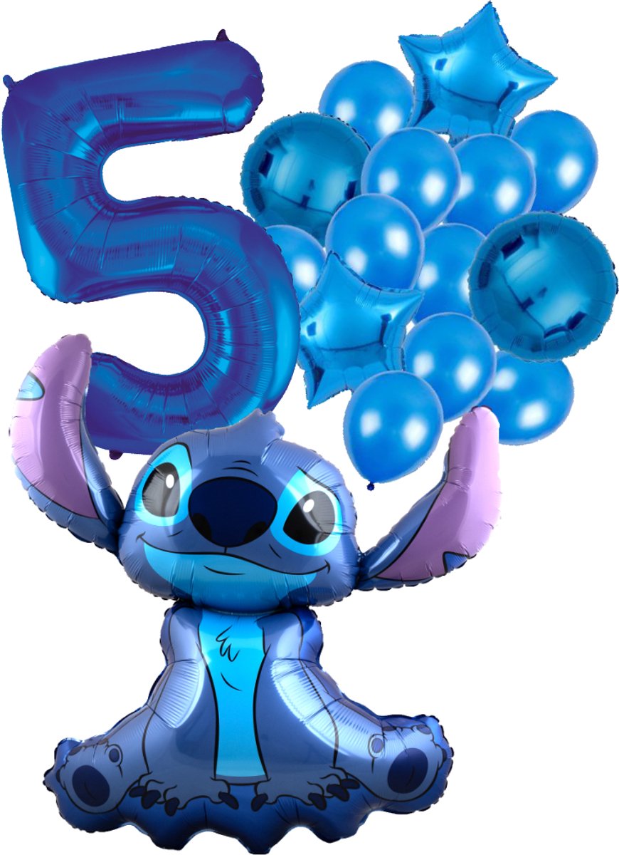 Stitch Ballon Set - 97x90cm - Folie Ballon + Ster Ballonnen - 5 jaar | Disney
