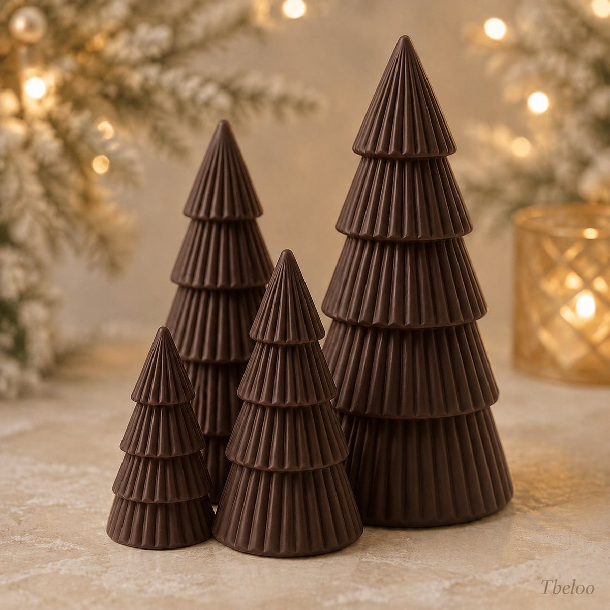 Tbeloo Kerstboom Decoratie – Set van 4 – Chocoladebruin