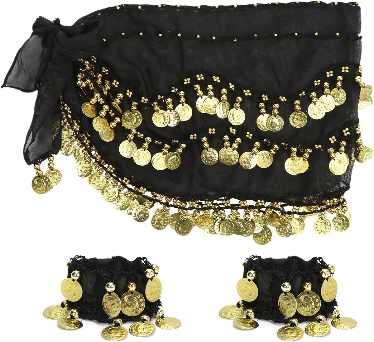 Belly Dance Kostuum voor Vrouwen, Chiffon Rok en Ceintuur met Armbanden, Oriental Dansoutfit voor Feestjes en Evenementen