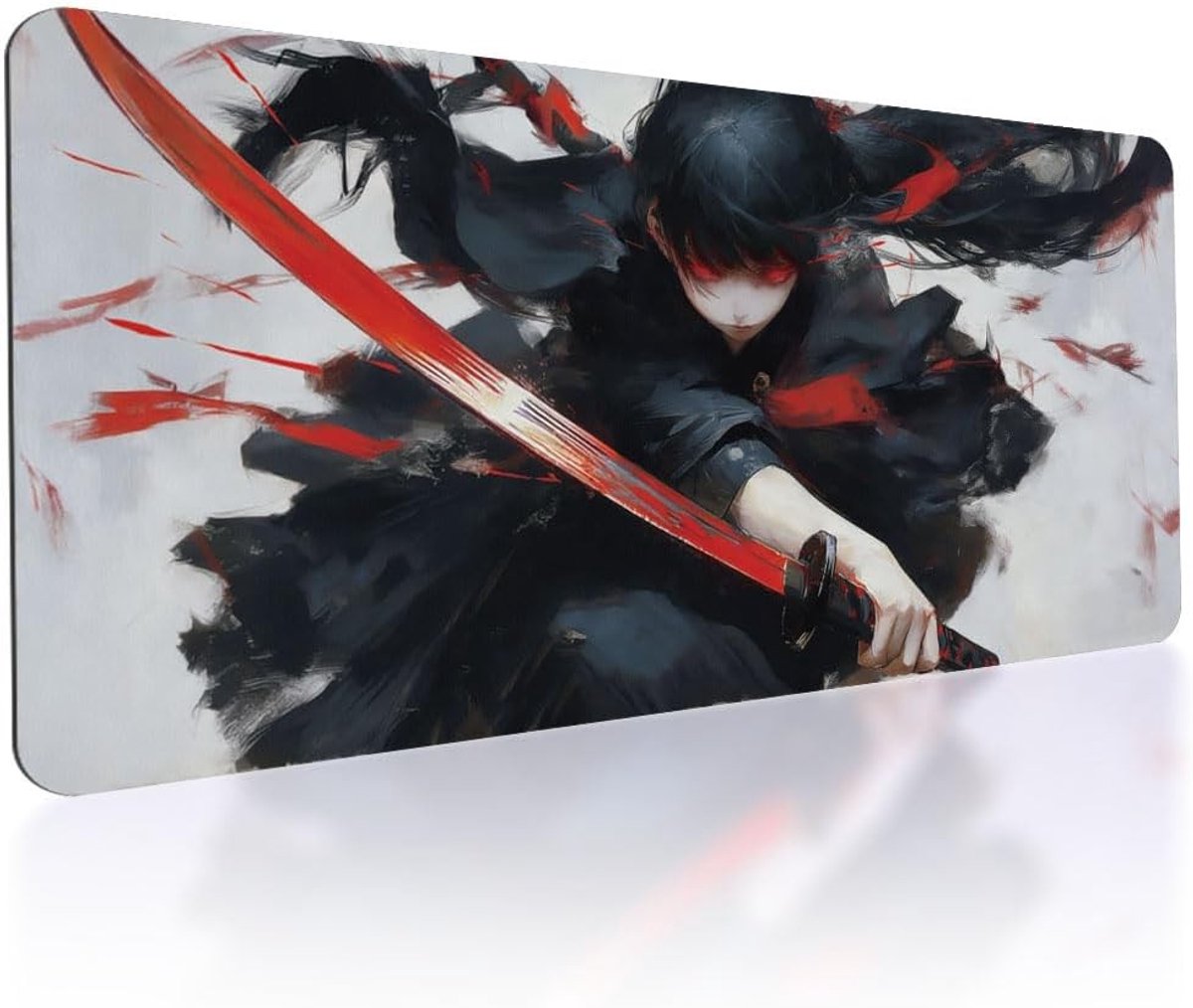 Japanse stijl bureauonderlegger voor toetsenbord en muis, grote antislip gaming-muismat, anime en Katana design, 40 x 80 cm, ideaal voor computer en laptopgebruik