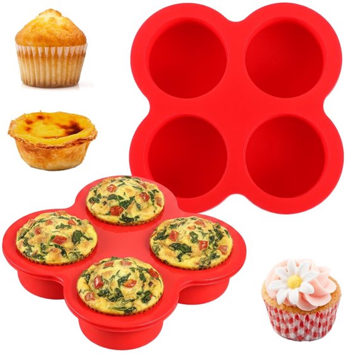 Dailygoods- Eierbijtvormpjes Set van 2 - Siliconen Muffinpan - Antiaanbaklaag