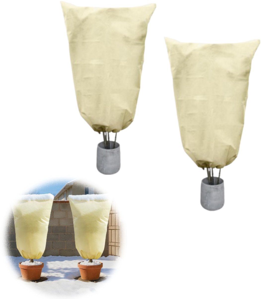 Set van 2 - Plantenhoes - Winterbescherming voor planten - Ongediertebestrijding - Met trekkoord en ritssluiting - Herbruikbaar (Geel - 80*100 cm)