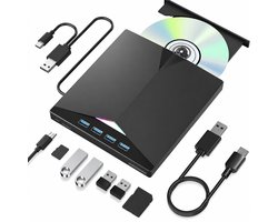 Externe DVD Brander – Externe CD/DVD Drive – CD/DVD RW Brander met USB 3.0 & Type-C – 7-in-1 DVD Drive met SD/TF-Kaartlezer – Plug & Play Externe DVD Speler voor Laptop en PC – Windows, macOS en Linux – Zwart