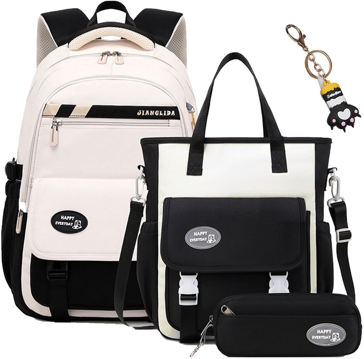 Schoolrugzak voor tieners - 3-delige schooltas set - ruime schoolrugzak - waterdichte schooltas - unisex rugzak - middelbare school - universiteit - ergonomisch ontwerp - ontlast schouders en rug - met hanger - voor school - winkelen - kamperen