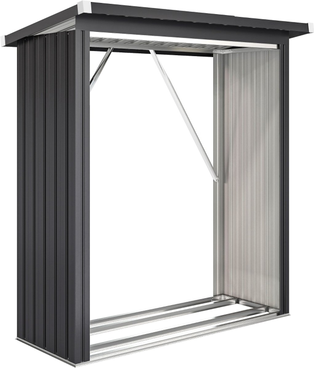 Houtopslag - 150x66x150 cm - Donkergrijs - Gegalvaniseerd - Raam - Afsluitbaar - Bodemframe