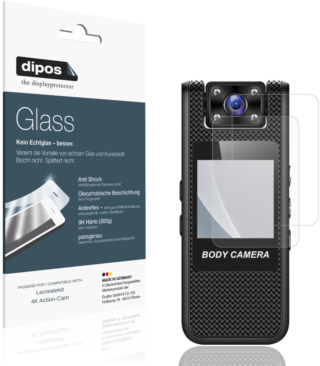 dipos – 2x Matte Pantserfolie geschikt voor Lecreatekit 4K Action-Cam | 9H Screenprotector
