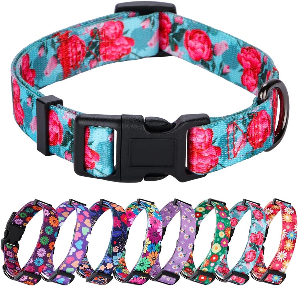 Meisjeshalsbanden Zomerbloemen Rozenprint, Vrouwelijke bloemenhalsband, Turkoois, Klein - ShopVlot