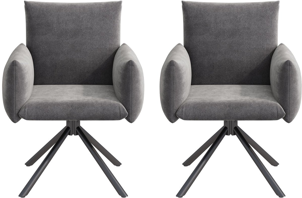 Merax Draaibare Eetkamerstoelen Set van 2 – Fluwelen Stoelen met Armleuningen & 360° Draaifunctie – Moderne Stoel met Metalen Poten – Grijs