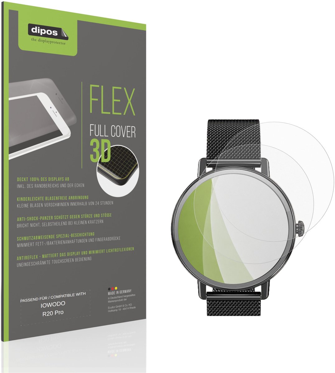 dipos FLEX – 2x Matte Screenprotector geschikt voor IOWODO R20 Pro | Volledige Schermbescherming | Case-Friendly