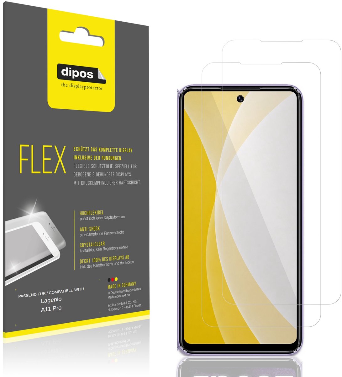 dipos – 2x Beschermfolie geschikt voor Lagenio A11 Pro | 3D Full Cover Screenprotector | 100% Passend