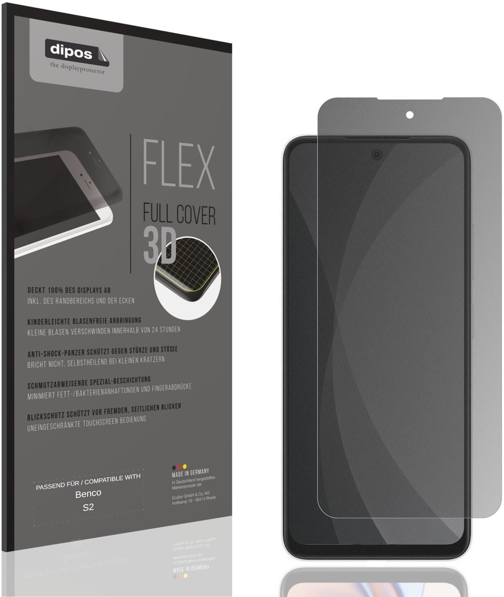dipos FLEX – Matte Privacy Screenprotector geschikt voor Benco S2 | Volledige Schermbescherming | Case-Friendly