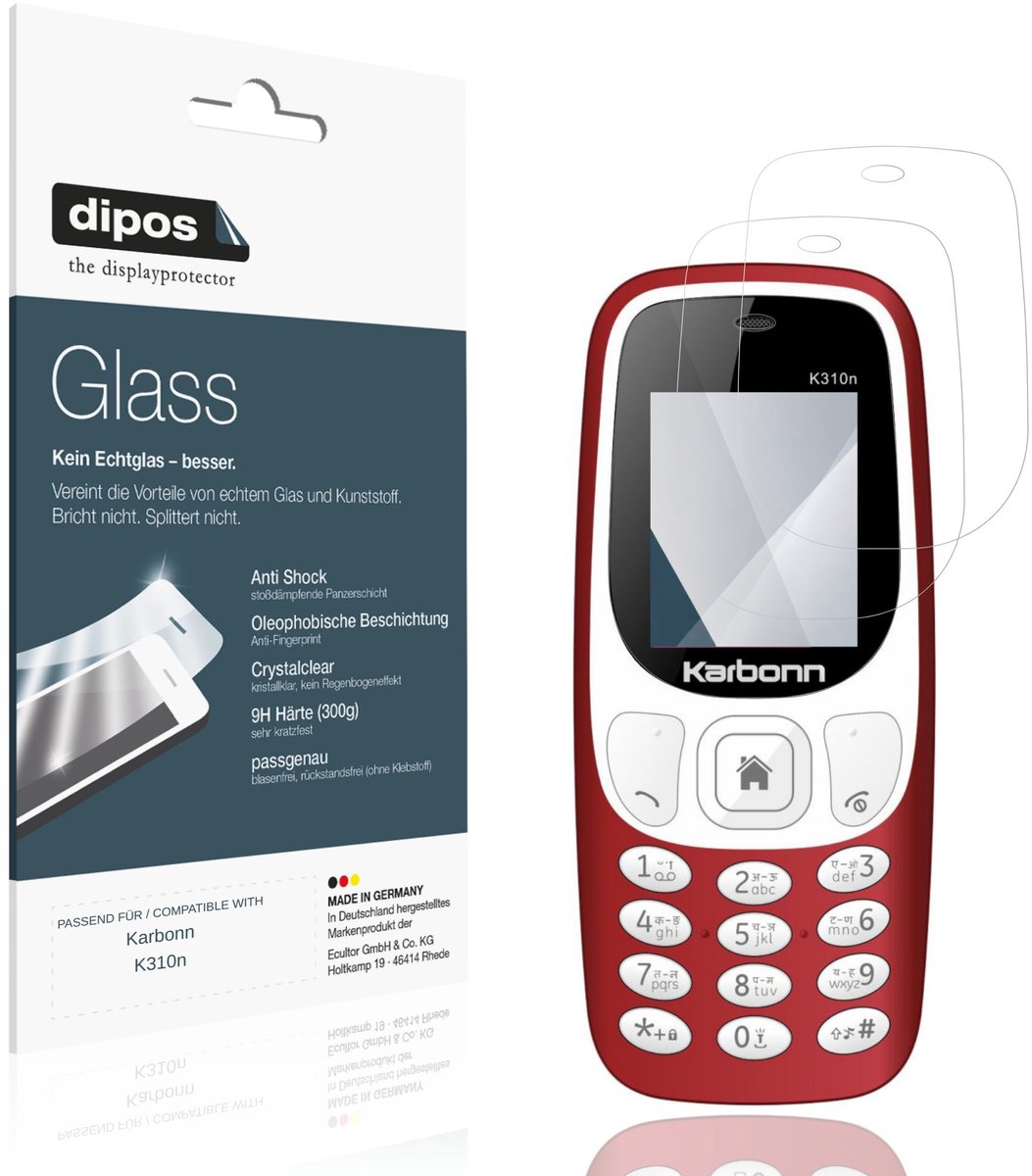dipos – 2x Pantserfolie geschikt voor Karbonn K310n | 9H Screenprotector