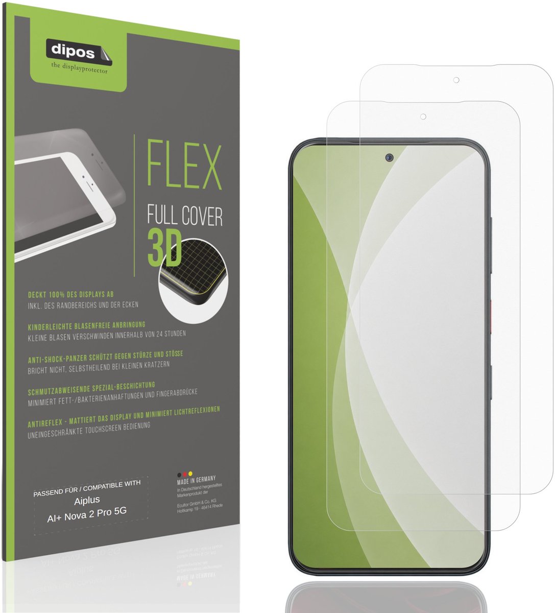dipos FLEX – 2x Matte Screenprotector geschikt voor Aiplus AI+ Nova 2 Pro 5G | Volledige Schermbescherming | Case-Friendly