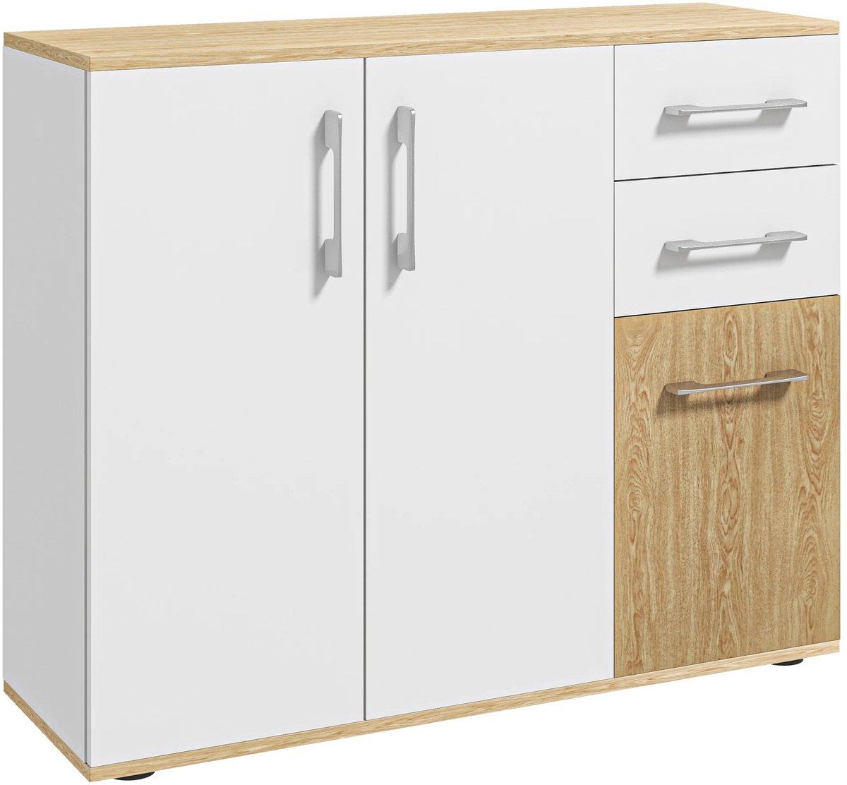 Atlasyx ladekast - Keukenkast - Dressoir - Sidetable - Opbergkast - Wandkast - 2 Laden - 2 Kasten - 90 x 30 x 75,5cm - Wit/Naturel