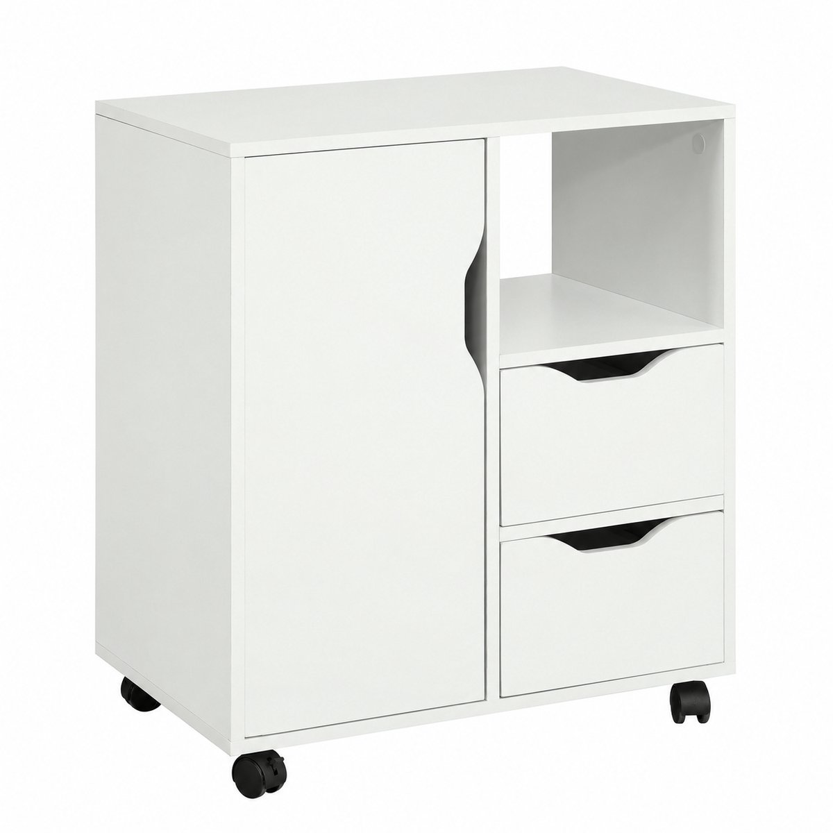 SoBuy Rolcontainer op Wielen - 60 x 35 x 70 cm - 2 Laden - Open Vak - Printerkast - Opbergkast - Archiefkast