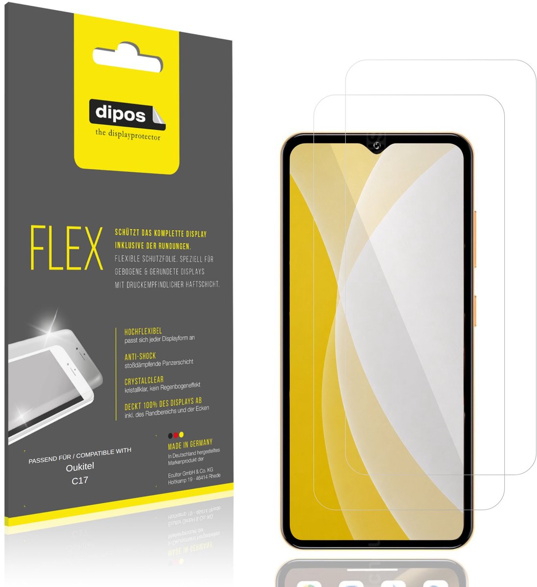 dipos – 2x Beschermfolie geschikt voor Oukitel C17 | 3D Full Cover Screenprotector | 100% Passend