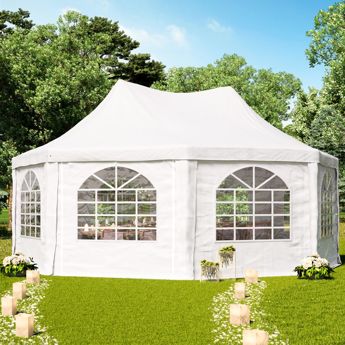 Partytent feesttent 4x8 m tuinpaviljoen - tent PVC 700 N in wit waterdicht