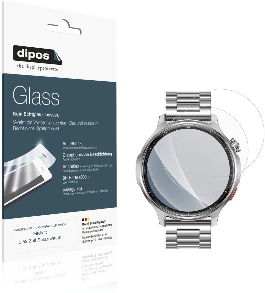 dipos – 2x Matte Pantserfolie geschikt voor Fitdafit 1.52 Zoll Smartwatch | 9H Screenprotector