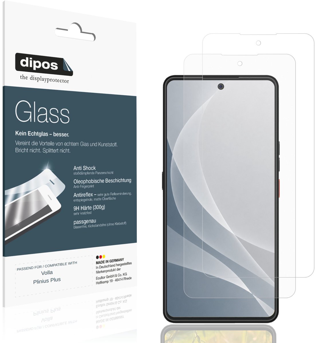dipos – 2x Matte Pantserfolie geschikt voor Volla Plinius Plus | 9H Screenprotector