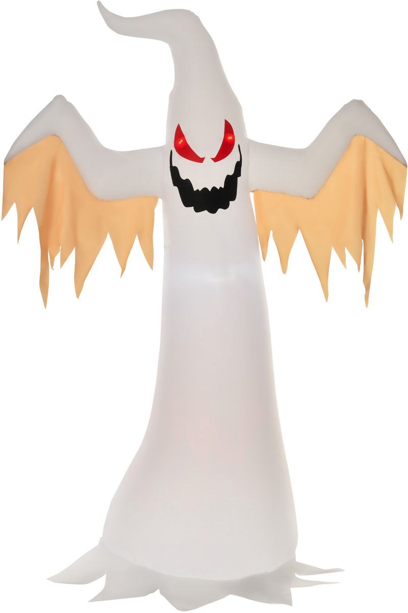 Halloween opblaasbaar spook 2,4 m - LED-verlichting - IP44 waterdicht - Zelfopblazend - Polyester materiaal - Wit en rood