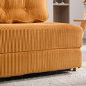 Close-up van de oranje corduroy stof van de slaapfauteuil.