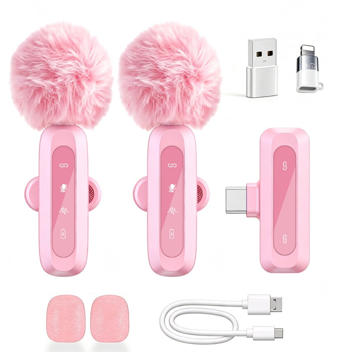 KZQ Draadloze roze lavaliermicrofoon met ruisonderdrukking - Plug-and-play - 20 meter bereik - Roze