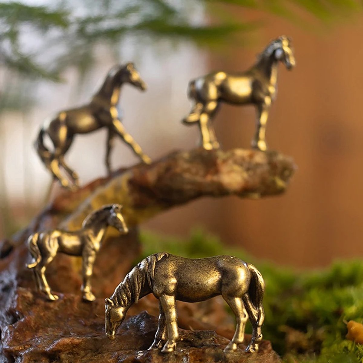 Messing Paard Beeldje - Antiek Koperen Paard Sculptuur - Feng Shui & Zodiac Woondecoratie - 2,7 cm - Miniatuur Paardenfiguur
