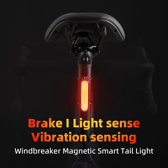 ROCKBROS Slim Fiets Achterlicht Magnetisch USB-C Oplaadbaar - Remsensor - Automatisch Aan/Uit - IPX6 Waterdicht - 7 Lichtmodi - LED Fietsverlichting — afbeelding 3