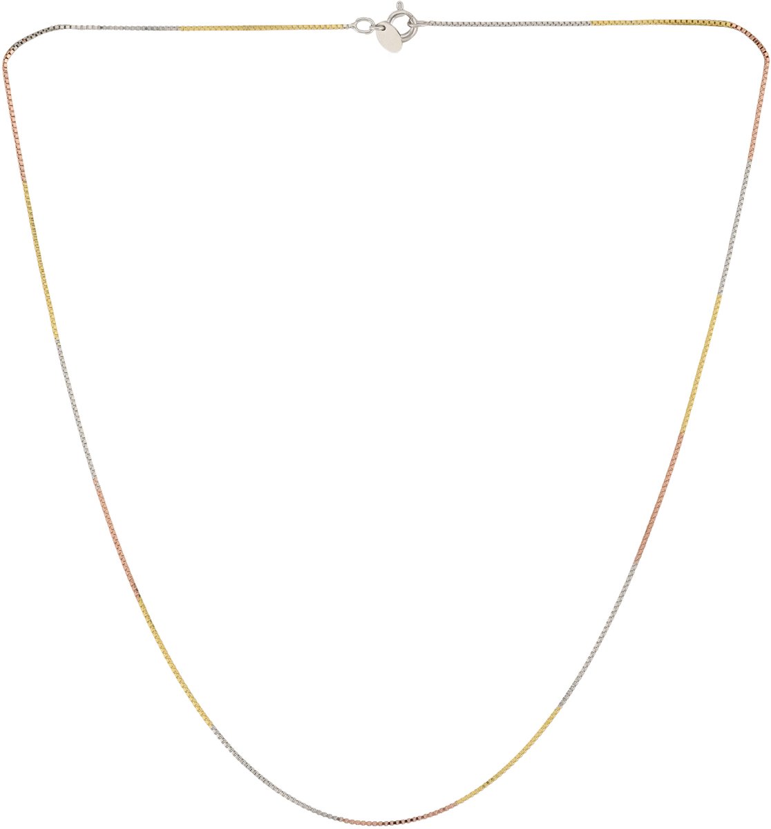 Cavill - Zilveren Halsketting - 925 Sterling Zilver Gerhodineerd - Driekleurig Zilver Goud Roségoud - Elegante Minimalistische Ketting 45 cm