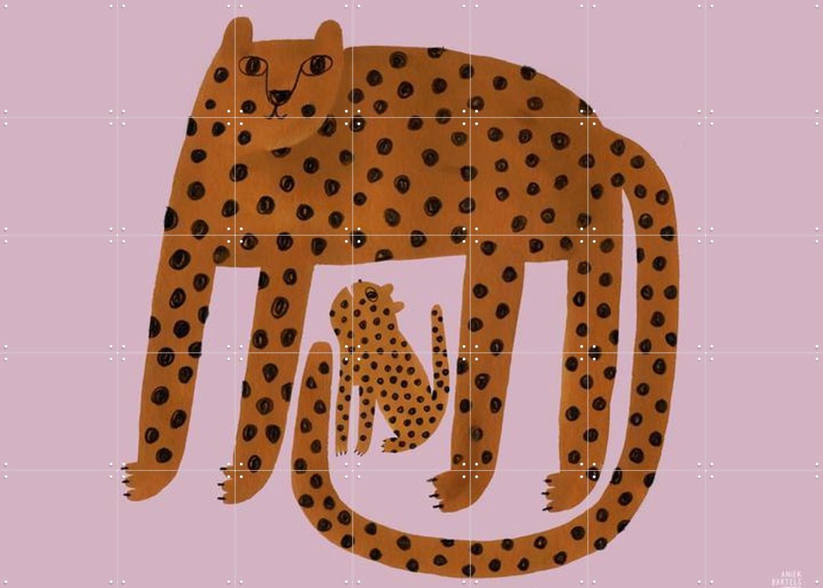 IXXI Leopard Family, Aniek Bartels - 140 x 100 cm - Gratis ophangtool - Grote wanddecoratie en posters - Illustraties, Kleurrijk, Digitale Kunst