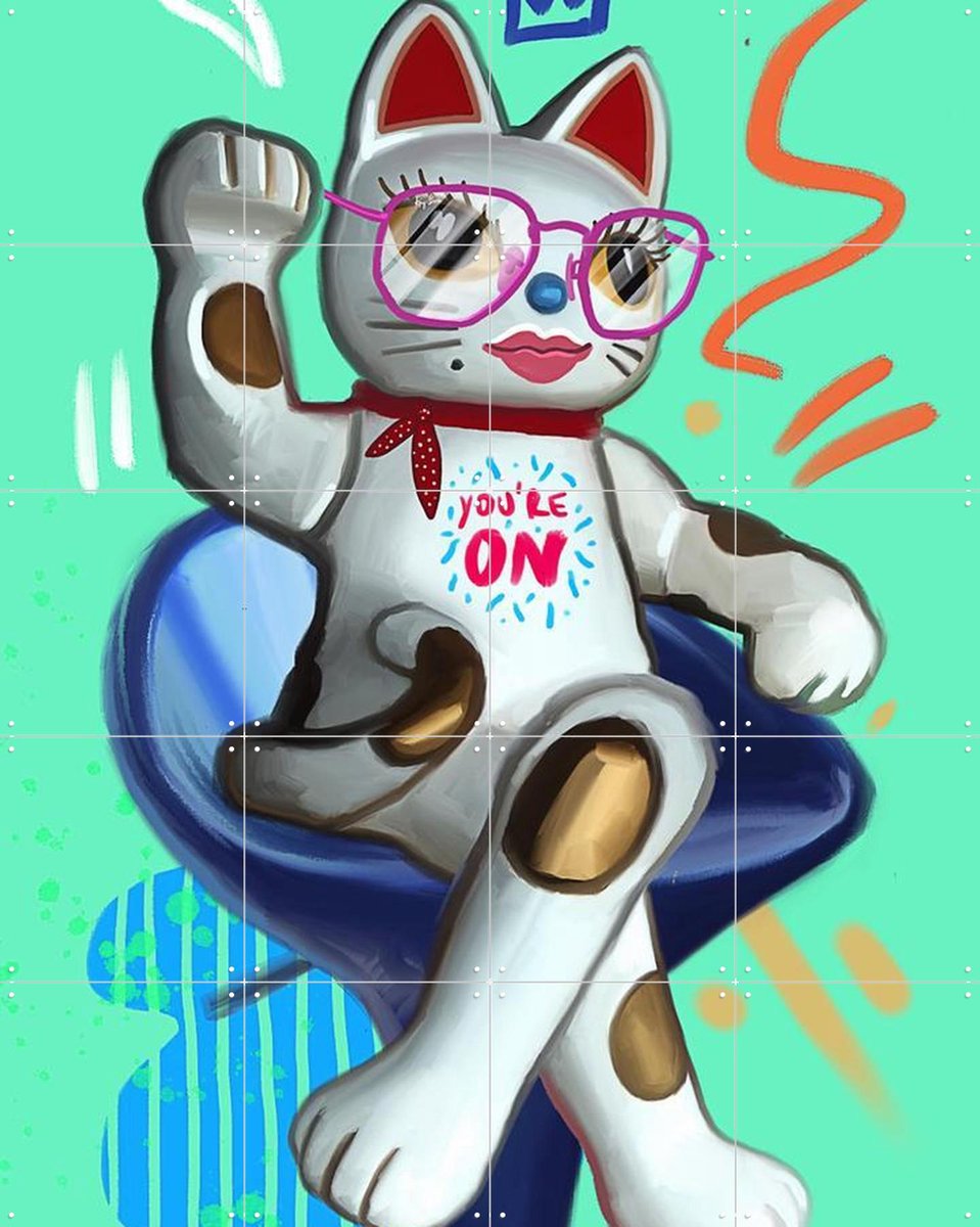 IXXI Lucky Cat III, Pop-art by Tadej - 80 x 100 cm - Gratis ophangtool - Grote wanddecoratie en posters - Speels, Pop art, Illustraties, Cartoonesk