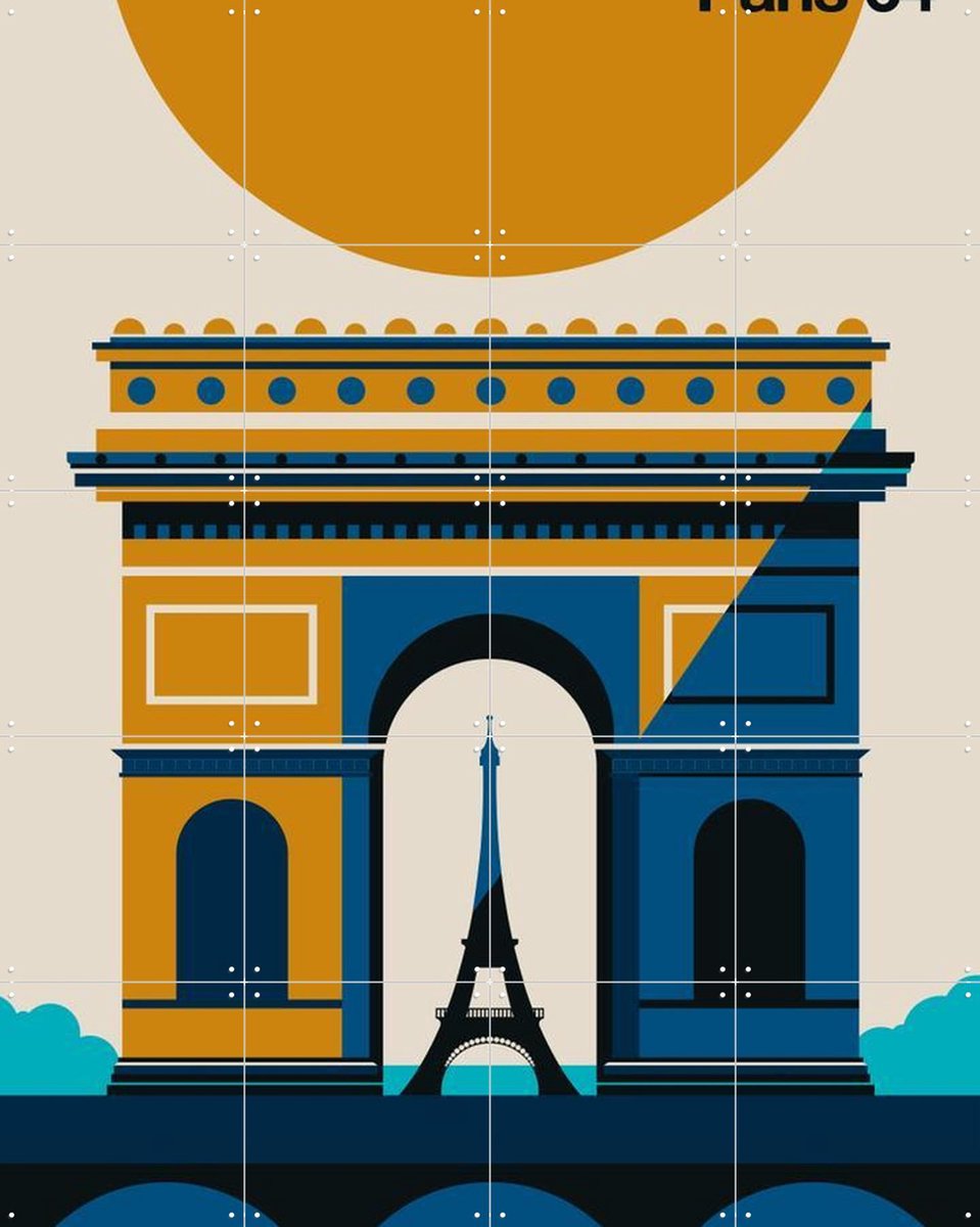 IXXI Paris 64, Bo Lundberg - 80 x 100 cm - Gratis ophangtool - Grote wanddecoratie en posters - Illustraties, Kleurrijk, Mancave, Architectuur
