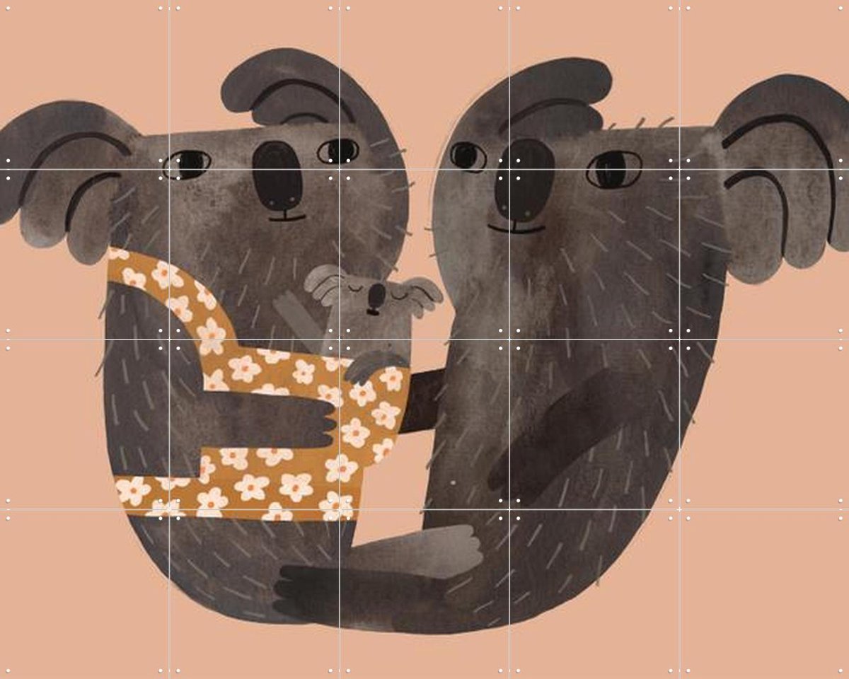 IXXI Koala Family, Aniek Bartels - 100 x 80 cm - Gratis ophangtool - Grote wanddecoratie en posters - Illustraties, Speels, Cartoonesk, Kinderkamer