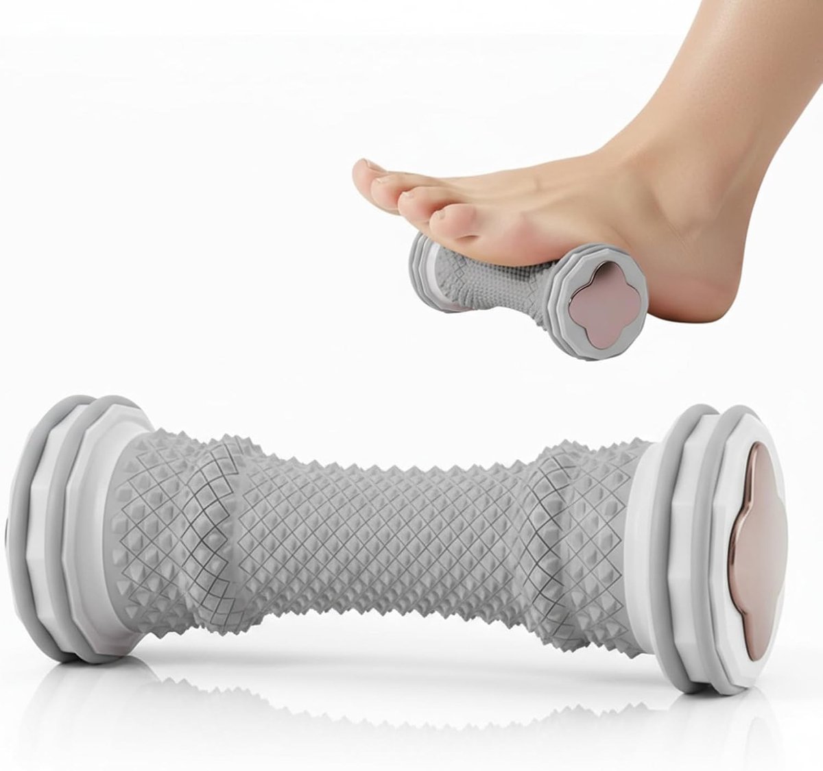Draagbare voetmassagerol voor acupunctuur en verlichting van voetboogpijn en plantaire fasciitis, grijs