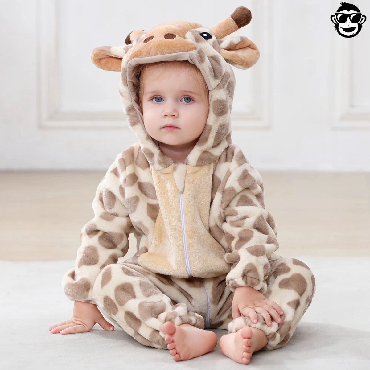 BoefieBoef Dieren Kleuter Onesie Giraffe Peuter Pyjama Kinderen – Verkleedkleding met Luierrits – Carnaval Dierenpak - Kraamcadeau - Zacht Flanel - Baby Romper - Boxpak - Jongens - Meisjes - Kruippak - Giraf Bruin — afbeelding 8