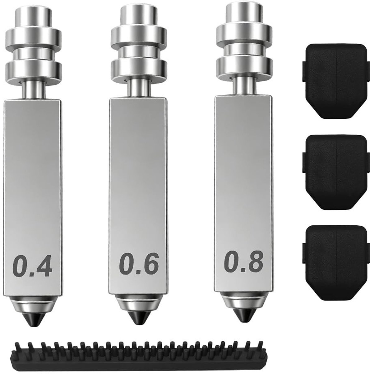 3 mondstukken van gehard staal 0,4/0,6/0,8 mm voor 3D-printer, hotend mondstuk met siliconen afdekking en reiniger voor optimale printresultaten