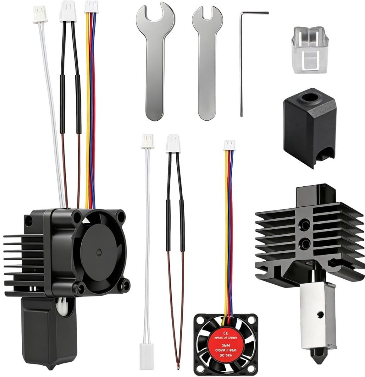 Hardened Steel Hotend Kit voor 3D Printers, Inclusief Ventilator, Verwarmer en Verwarmblok, Tempered Staal Mondstuk 0.5 mm, Hittebestendig tot 1.022 °F, Ideaal voor Precisieprinten en Duurzaamheid