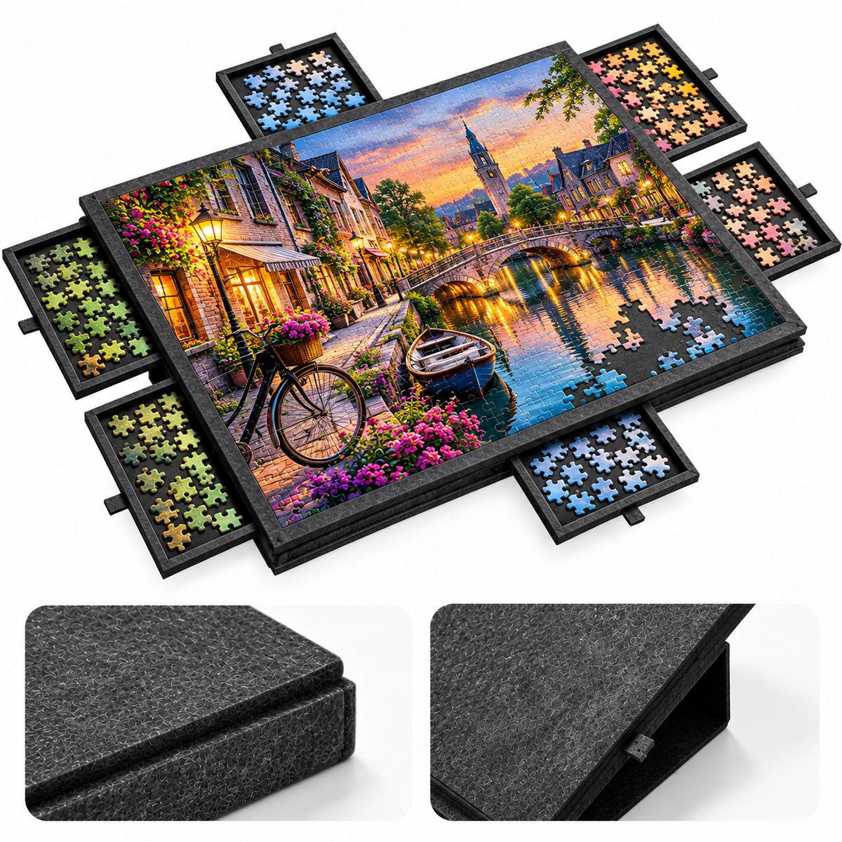Currero Puzzeltafel Met Lades 1000 Stukjes - Puzzelbord - Puzzelmat - Opbergsysteem - Vilt - Met Deksel - Legpuzzel Accessoires - 1000 Pcs