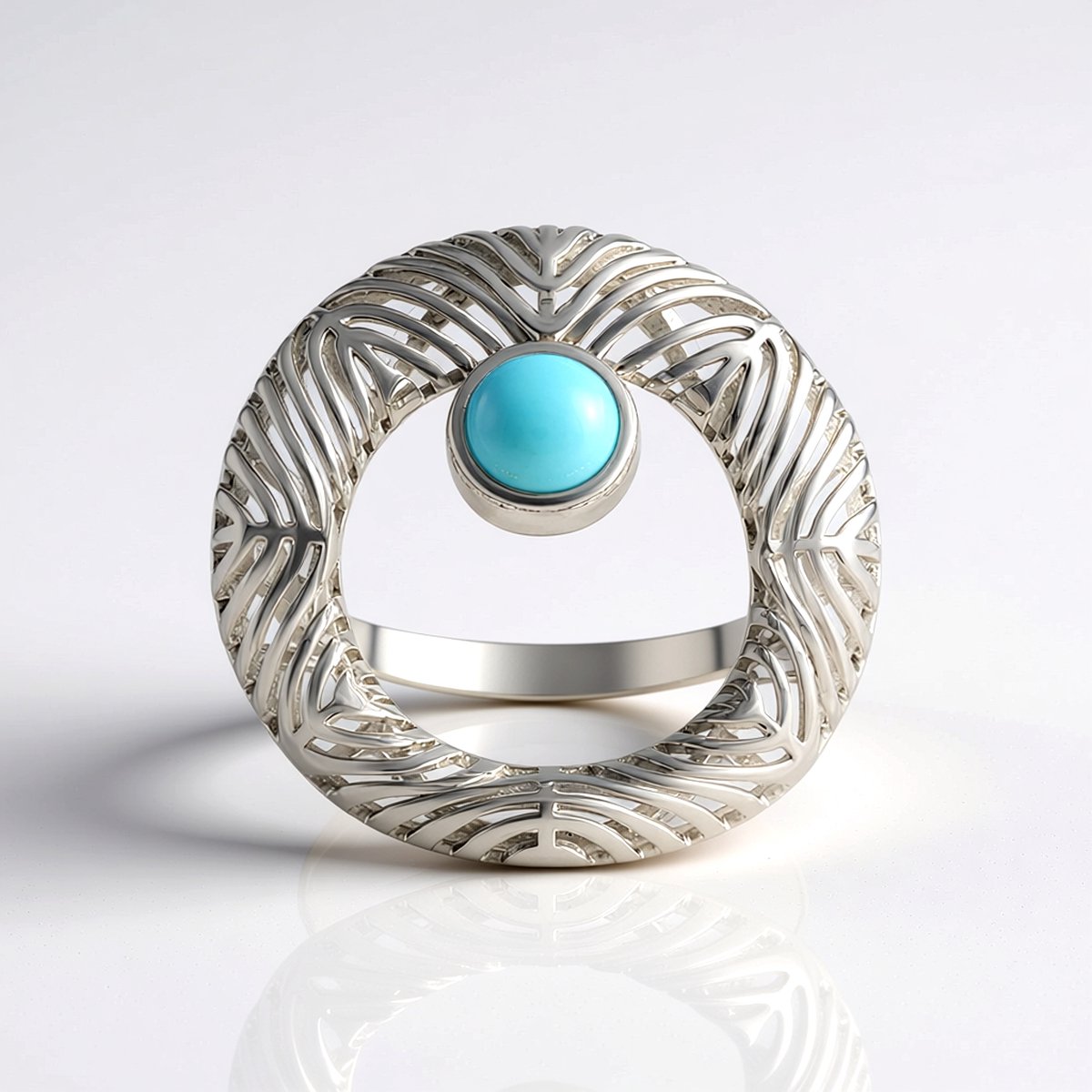 Cavill - Zilveren Ring met 0,9 ct Sleeping Beauty Turkoois - 925 Sterling Zilver met Rhodium - Ronde Cabochon Steen - Elegante Band