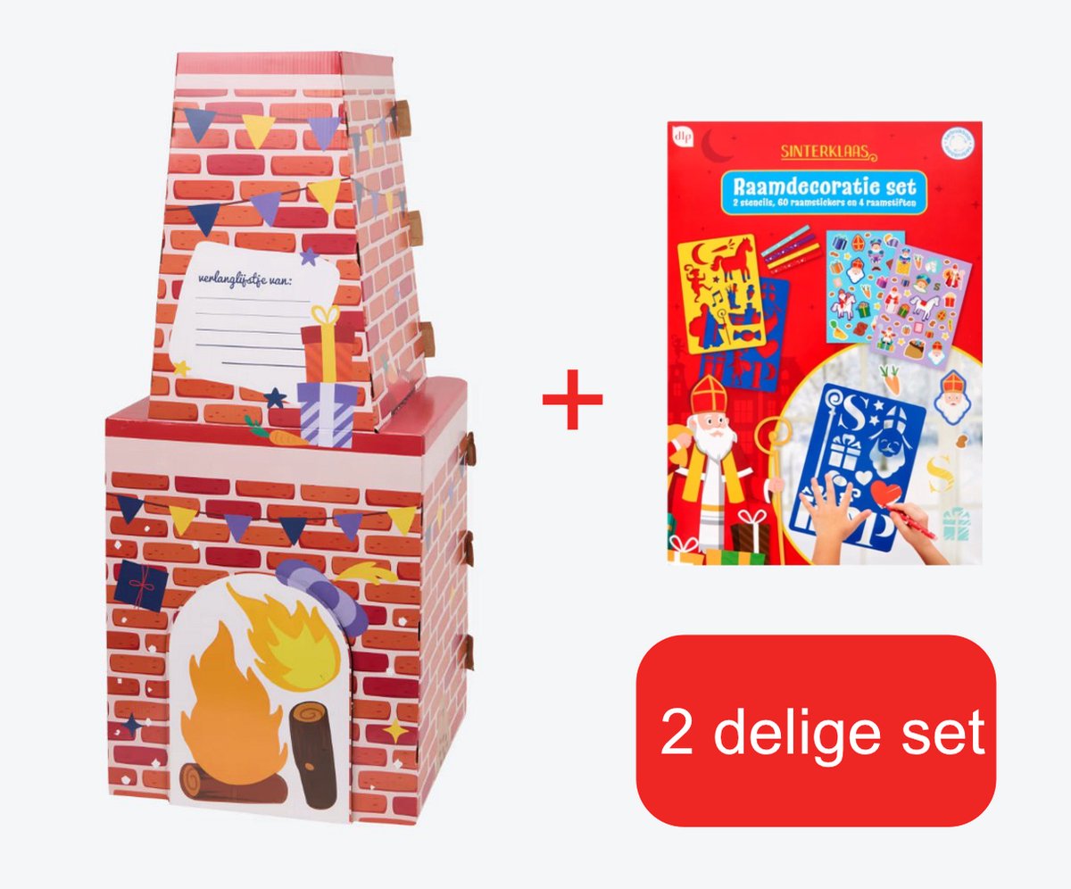Sinterklaas schoorsteen xl & Raamstickers - Stencils - Raamstiften - Pakjeshaard - versiering