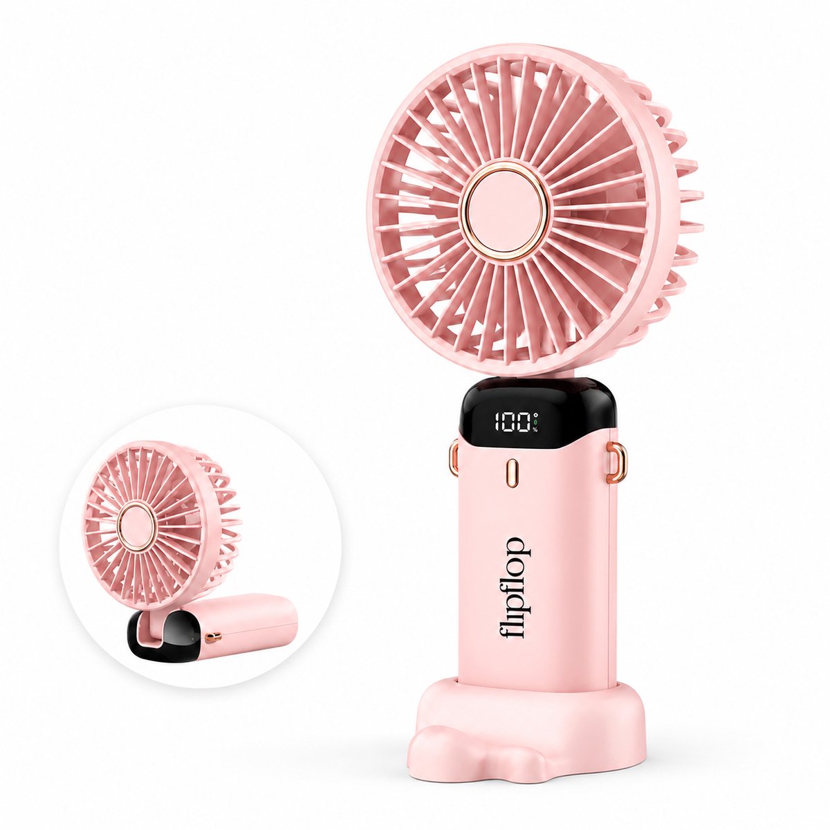 Handventilator met LED Display - Roze - Draagbare Ventilator - Airco Verkoeling 5 standen USB Oplaadbaar - Tafelventilator Draadloos - Mini Fan - 5 Standen - Zomer - Waaier voor festival - Draagbare Hand Ventilator