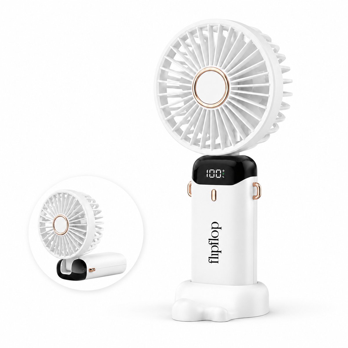 Handventilator met LED Display - Wit - Draagbare Ventilator - Airco Verkoeling 5 standen USB Oplaadbaar - Tafelventilator Draadloos - Mini Fan - 5 Standen - Zomer - Waaier voor festival - Draagbaar Hand Ventilator