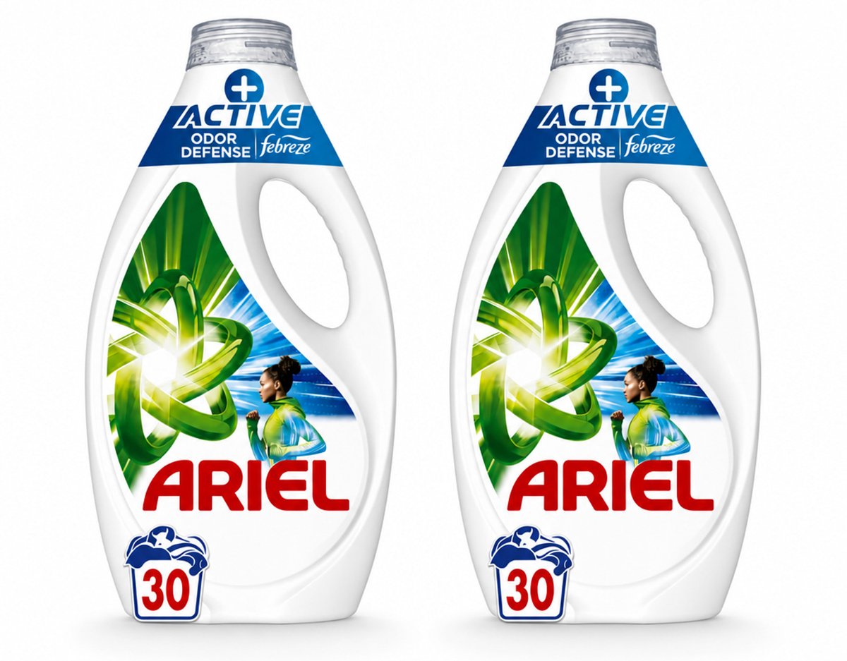 2 x Ariel - Vloeibaar Wasmiddel - +Actieve Odor Defense - 30 Wasbeurten - 1,35 liter - Voordeelverpakking - 2 stuks